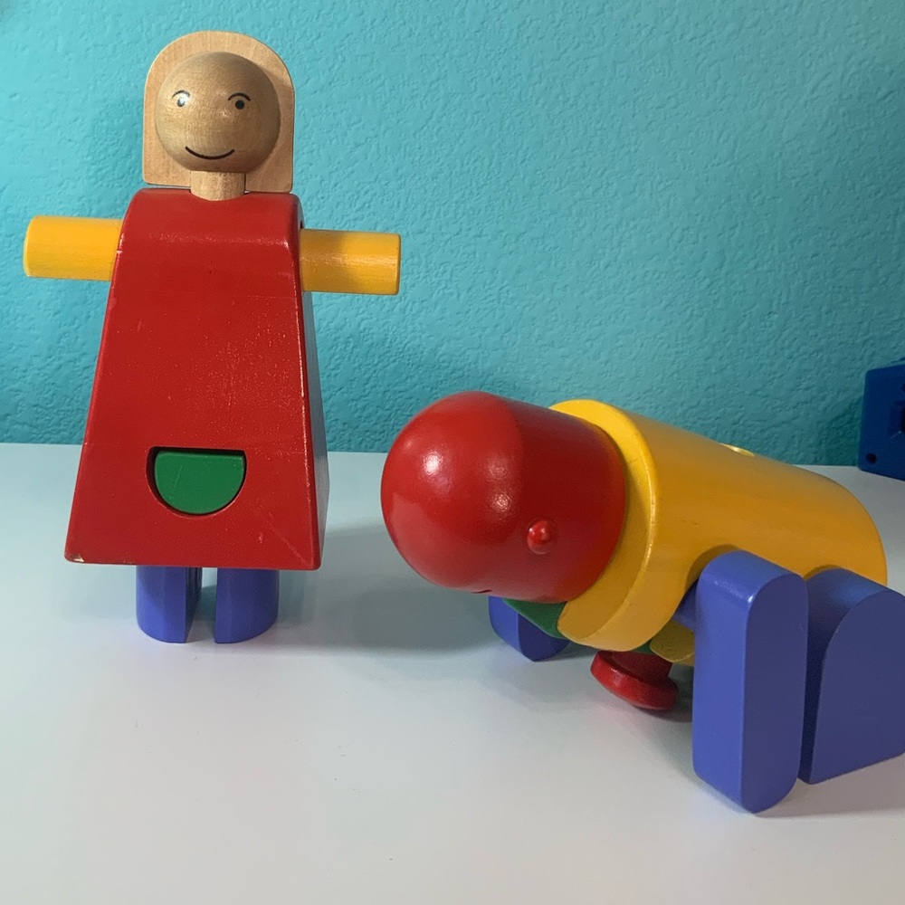 Set of Two (2) IKEA MULA Wooden Block Puzzle Toys, Person (Girl) and Bug